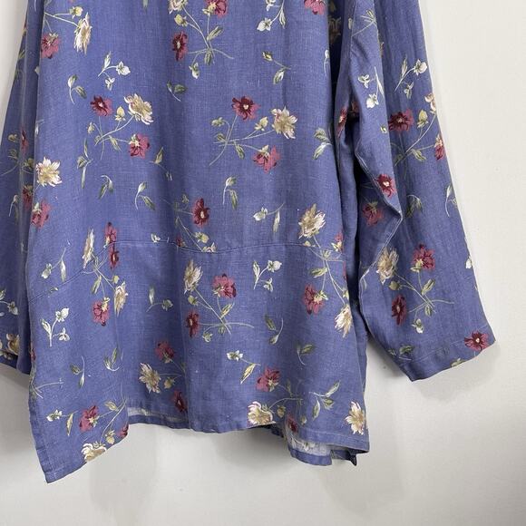 Laissez Faire Tunic Shirt 2 / 2X Blue Floral Linen Lagenlook‎ Vintage Relaxed - Picture 8 of 10